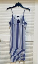 Vestido Kaari Azul Azul Blanco Rayas Volantes Para Mujer XS NUEVO CON ETIQUETAS