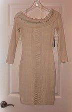 Vestido GUESS Hombro Descubierto Adornado Ámbar Tejido con Cable Nuevo con Etiquetas $178 Talla S
