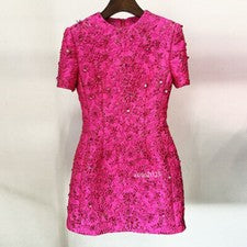 Vestido rosa de lujo para mujer cintura alta corto informal fiesta ajustado vestido línea A