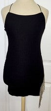 Moda Nova Para Mujer Negro Corazones Prestados Mini Brillante Flecos Vestido XS NUEVO CON ETIQUETAS