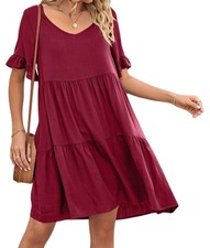 Lindo Vestido Para Mujer Verano Informal Volantes Manga Corta Línea A Fluido en Niveles V1741