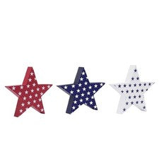 Juego de decoración de estrellas de madera rojo blanco azul 3 piezas 13x13 cm para el hogar del Día de los Caídos
