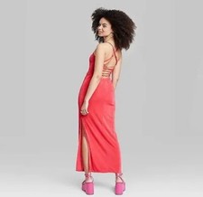 Vestido Wild Fable Para Mujer M Mediano Rojo Con Cordones Espalda Maxi Bodycon Nuevo