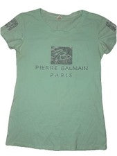 Mujer Moda Verde Menta Piedras Brillantes Frontal Camiseta Talla S/M Totalmente Nueva