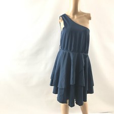 Vestido para mujer Lillusory manga un hombro L azul en capas gasa hasta la rodilla