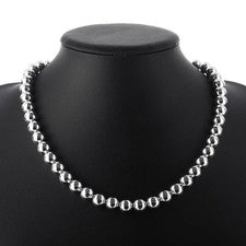 Collares de plata de ley 925 con cadena de cuentas lisas de 10 mm para mujer regalo de boda