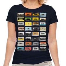 Retro Casete Cintas Moda Mujer Estampado Camiseta Vintage Música 70S 80S 90S