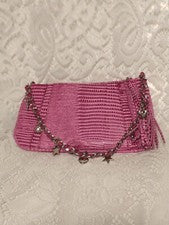 Bolso de Mano Imitación Serpiente con Dijes Cartera Rosa y Plata tblaq1