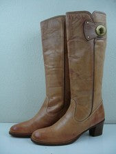 Botas Coach Sara 9.5 B M para mujer cuero tostado hasta la rodilla montar Italia cremallera lateral