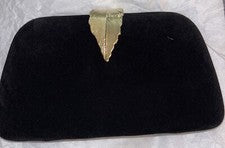 Bolso de mano para mujer de lujo de terciopelo de metal con bloqueo de hojas Bolso de noche Negro