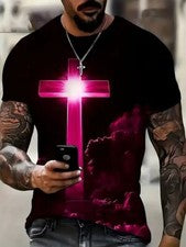 Camiseta Cruz Cristiana Nube Rojo Negro Moda Gráfico Imprimir Manga Corta Hombre