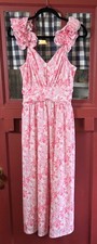 Vestido midi Grace Karin para mujer rosa fluido blanco floral tirantes con volantes talla S nuevo con etiquetas