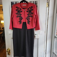 Danny & Nicole Mujer Rojo Negro Apliques Chaqueta y Vestido Sin Mangas Talla 8