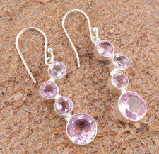 Pendientes hechos a mano de plata de ley 925 con piedras preciosas rosa morganita natural BT