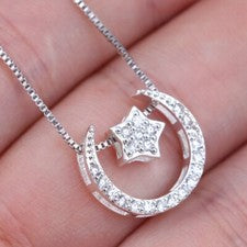 Collar colgante estrella y luna de plata 925 longitud 45 cm para mujer joyería de moda