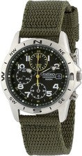 Nuevo reloj de cuarzo para hombre Seiko SND377R cronógrafo esfera negra correa de nailon 100M