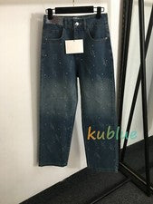 Pantalones de mezclilla de cintura alta brillantes con estrás para mujer