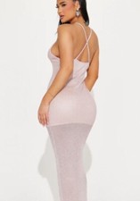 ¡NUEVO! Moda Nova Be Realistic Maxi Vestido Metálico Rosa Rubor Para Mujer Grande