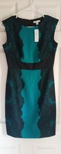 Vestido midi New York & Company para mujer talla cero negro turquesa sin mangas nuevo con etiquetas