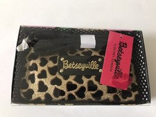 MUJER BETSEY JOHNSON CORAZONES DORADOS BRILLANTES/CUERPO CRUZADO FLOCADO MINI MONEDERO NUEVO EN CAJA