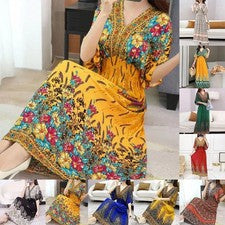 Vestido de mujer vestido largo verano escote en V vestido estampado floral dobladillo grande