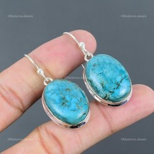 Oferta de San Valentín 925 Plata Turquesa Tibetana Piedras Preciosas Pendientes Colgantes Joyería