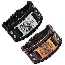 Lushly 2 piezas Viking Pulsera Hombre, Pulsera Cuero Hombre Joyería Vikinga,