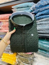 Conjunto de pijama Kurta de trabajo con bordado de algodón para boda Bollywood para hombre