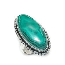 Anillo de joyería de plata de ley 925 hecho a mano con piedras preciosas de malaquita talla 8 Q504