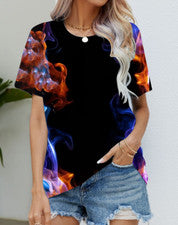 Blusa Camiseta Mujer Negro Llama Humo Gráfico Moda Manga Corta Sedoso Suave