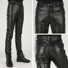 Moda Para Hombres Imitación Cuero Motociclista Pantalones Calce Ajustado Punk Rock Pantalones