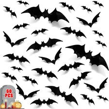 60 PIEZAS 3D Murciélagos Terror Pegatinas Decoración Halloween PVC Realista Hogar Fiesta Decoración