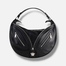 Bolso de Mano Hobo de Hombro Versace Para Mujer Negro Repetición Cuero Medusa Cremallera