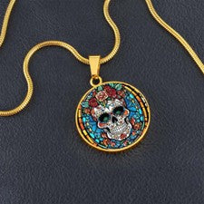 Collar Colgante Redondo Calavera Calavera Calavera Calavera en Oro o Plata Mexicana