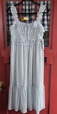 Vestido midi sin mangas floral azul blanco clásico gris Kingston para mujer talla L nuevo con etiquetas