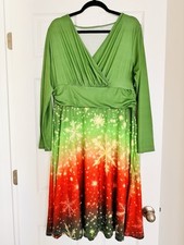 Vestidos de Moda Para Mujer Navidad Cuello en V Informales Estampados Ajustados Manga Larga, 2XL