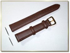 Correa de reloj clásica de cuero auténtico marrón seda mate 16 mm de ancho dorado. Cierre 2016