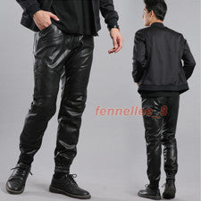 Pantalones de baile ajustados de hip hop ajustados de cuero sintético para motociclista de motociclista para hombre