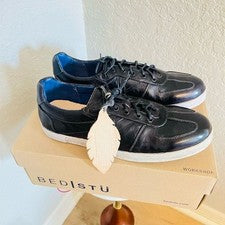 Zapatilla deportiva BED STU Muller de cuero para hombre, pre-raspada, diseñador, azul marino, talla 11,5 nueva con etiqu