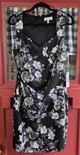 Vestido midi clásico para mujer Siena negro blanco floral sin mangas talla 12 nuevo con etiquetas