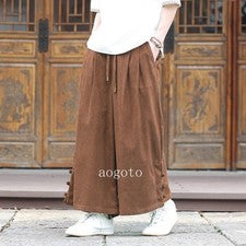 Verano Nuevo Estilo Chino Pana Suelto Informal Pantalones Para Hombre Botón Pierna Ancha Pantalones