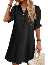 Vestido camisero de verano para mujer, con volantes, manga corta, 2627