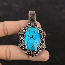 Colgante envuelto en alambre turquesa tibetano hecho a mano cobre regalo étnico 2,83"