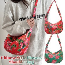 Mujeres Moda Versátil Bolso de Hombro Bandolera Estilo Chino Flores Bolso de Mano