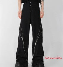 Hombres Punk Gótico Carga Moda Pantalones Cremalleras Pantalones Informales Sueltos Pierna Ancha Pantalones