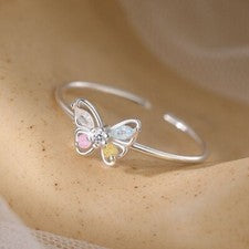 Anillo ajustable de plata de ley 925 colorido mariposa para mujer niña joyería