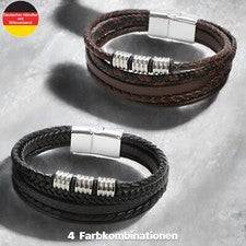 Pulsera Hombre Joyería Negro Marrón Pulsera Cuero Acero Inoxidable Cierre Magnético