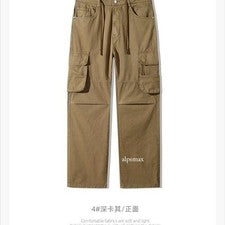 Pantalones de Carga de Trabajo Estilo Americano Retro Para Hombre Bolsillos Informales Pantalones Rectos Talla