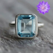 Anillo de joyería hecho a mano de plata de ley 925 con piedras preciosas de topacio azul cielo regalo para