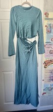Nuevo con etiquetas Maxi Vestido para Mujer Assos Design Corte Cintura Asimétrico Verde Azulado Manga Larga Talla 4